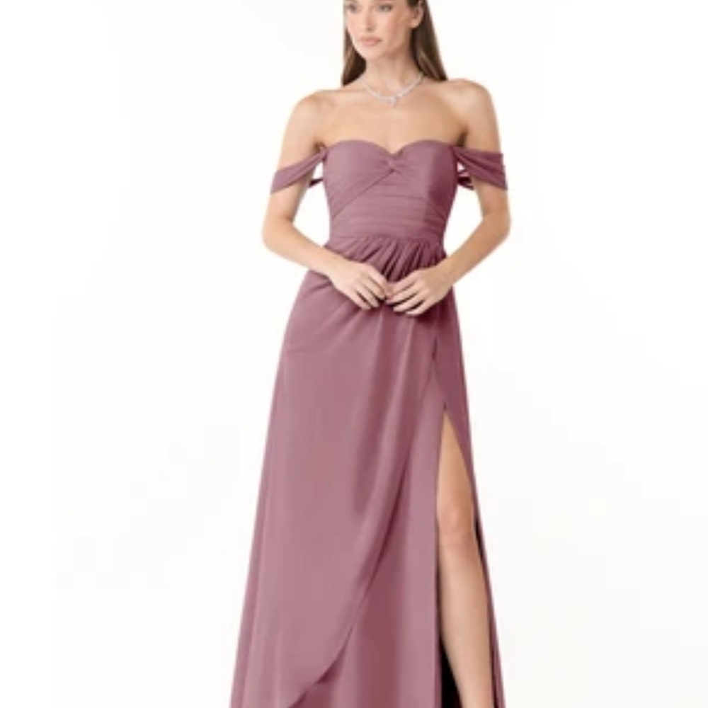 Azazie Vintage Mauve Off-Shoulder “Millie” Bridesmaid Dress. Custom- see details
